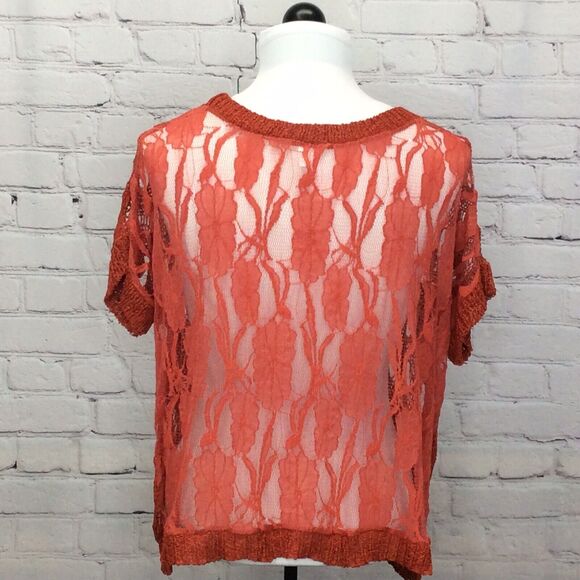 36 Point 5 Crochet Top Women's M Burnt Orange See Through Pullover Beachy Boho - Picture 11 of 11
